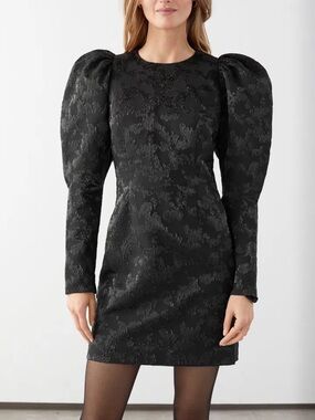 & Other Stories Puff Sleeve Long Sleeve Mini Jacquard Dress